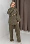 Women's khaki jacquard suit with front button detail and leaf embroidery