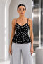 Women's Black and White Polka Dot Thin Strap Corset Form Peplum Blouse - 4