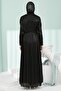 Black Evening Dress with Gathered Front and Stone-Embellished Collar - 5