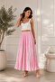 Women's Pink Gathered Crinkle Linen Textured Bohemian Pinterest Long Skirt - 4