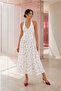 Women's Ecru Cherry Patterned Halter Neck Low Waist Midi Dress - 2