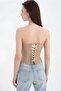 Women's Embroidered Fabric Detailed Lace-Up Design Corset - 3