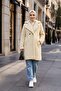 Women's Double-Breasted Lined Buttoned Beige Plush Coat - 4