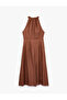 Belt Detailed Sleeveless A-Line Long Halter Neck Linen Dress - 2
