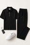 Premium Ribbed Ottoman Fabric Zipper Detailed Unisex T-Shirt and Pants Set Women's and Men's Set - 3