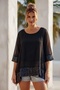 Italian Black Pool Collar 3/4 Sleeve Lined Sequined Casual Silk Woven Blouse 77 70