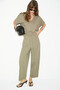 Milane Women's Organic Cotton V-Neck Comfortable Molded High Waist Sweatpants Khaki Top and Bottom Set - 2