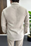 Men's Linen Blend Slim Fit Shirt Beige Edw499 - 3