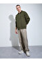 Men Olive Solid Zip-Up Sweatshirt - 2