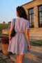 Women's Gray Hakim Collar Sleeve Tie-Up Short Dress with Elastic Waist Belt Arm-23Y001088 - 2