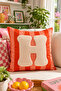 Punch Embroidered Throw Pillow Cover - 43*43 cm - Orange Letter H - Pnk001