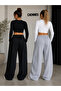 2-Piece Women's Ny Printed Sweatpants (Black-Grey) Oversize Baggy Loose Legs - 2