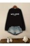 Women's Black Milano Printed Crew Neck Oversize Sweatshirt
