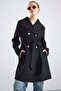 Wipes Collar Metal Buttoned Double Breasted Coat Black 3168 - 3