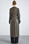 Leather Trench Coat with Cape Detail and Snap Closure Haki̇ 6875 - 7