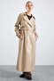 Leather Trench Coat with Cape Detail and Snap Closure Taş 6875 - 3
