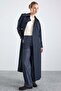 Long Trench Coat with Cape and Epaulette Detail, Button Accessories, Water Repellent Feature, Dark Blue 6880 - 6