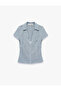 Zippered V-Neck Short Sleeve Slim Fit Checkered Shirt - 6