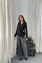 Women's Black Satin Blouse Shirt Lapel Collar Double Breasted Button Detail Long Sleeve - 3