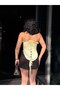 Women's Ecru Black Rose Detailed Lace-Up Back Bustier Corset - Vintage Design Stylish Krs1 - 4