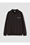 Lcw Kids Brown Polo Collar Embroidered Boys' Thick Sweatshirt