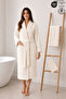 Eldy Women's Bathrobe Set, 3 Pieces, 100% Cotton Certified Shawl Stripe Bathrobe Set - Cream Color