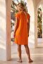 Orange Pool Collar Low Sleeve Pocketed Robe and Muslin Woven Dress with Embroidery on the Sides 95 55 - 8