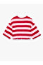 Cotton Crew Neck Balloon Form Elbow Length Short Sleeve Striped Crop T-Shirt - 2