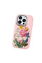 iPhone 15 Pro Compatible Case with Camera Protection Pink Silicone Couple Phone Case with Floral Pattern - 3