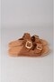 Seç 4206 Double Buckle Genuine Leather Men's Slippers Tan Suede - 4