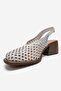 Monvera White Skin Genuine Leather Closed Front Laser Cut Thick Heeled Women's Sandals - 6