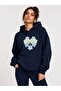 Heart Flower Printed Hooded 2 Thread Threaded Sweatshirt