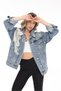 Women's Designer Denim Jacket with Pech Pearl Stone Embellishment Detail, Blue Oversize Fit Jeans Coat, Limited Edition - 5