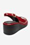 Orlena Red Patent Leather Genuine Leather Wedge Heeled Sandals - 5