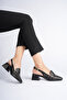 4cm Women's Black Short Thick Heel Slingback French Shoes - 2