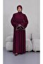 Pearl-Embellished Sleeve Single Layer Crepe Burgundy Hijab Dress