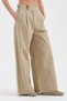 Women's Pleated Front Belt with Metal Buckle Detailed Design Trousers