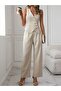 Women's Zero Sleeve Cross V-Neck Front Buttoned Atlas Vest and Trousers Double Set - 4