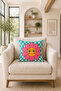 Retro Pop Art Decorative Throw Pillow Cover Set of 4 Good Vibes Sun Flower Tiger Pattern Sofa Cushion Cover 43X43 cm - 2