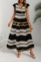 Women's Short Sleeve Double Breasted Collar Elastic Waist Patterned Maxi Size Knitted Crepe Dress - 2