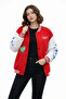 Red Varsity Snapback Printed Oversized Mold College Jacket - Red - 2