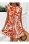 Women's Zero Sleeve Crew Neck Ruffle Patterned Sofia Dress - 4