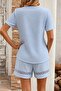 Women's Short Sleeve V-Neck Blouse and Short Two-Piece Set - 2