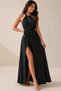 Women's Off-The-Shoulder, Lace-Up Back, Slit Detail, Long Janjan Crepe Dress - 3