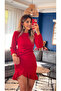 Women's long sleeve crew neck front flywheel imported crepe dress - 4