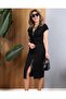 Women's Short Sleeve Viscose Two Thread Midi Dress with Zippered Collar and Skirt - 4