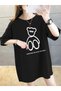 Printed Oversize Crew Neck T-Shirt - Black