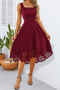 Women's Strap Geometric Neckline Flower Laser Cut Imported Crepe Dress - 2