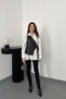 Women's White Long Sleeve Shirt with Collar and Side Tie Vest Detail - 3