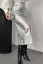 Women's Silver Foil Gabardine High Waist Slit Midi Pencil Skirt - 3